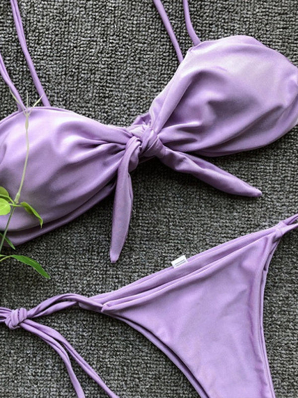 Sexy Dreipunkt-Bikini für Damen in Lila mit Riemchen und Push-up