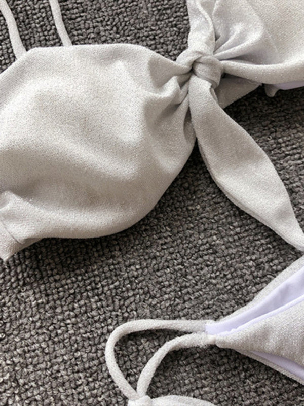 Sexy Dreipunkt-Bikini für Damen in Lila mit Riemchen und Push-up