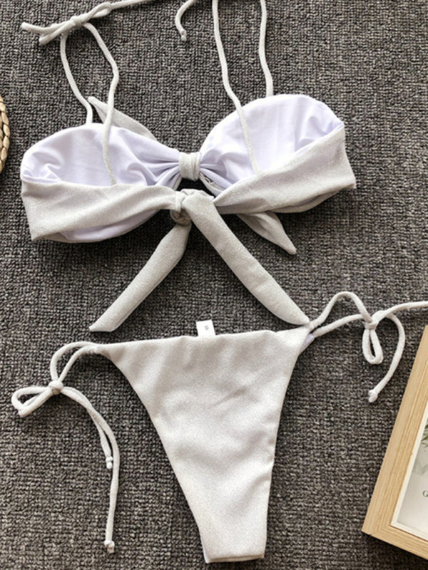 Sexy Dreipunkt-Bikini für Damen in Lila mit Riemchen und Push-up