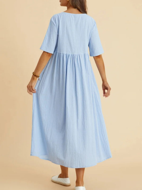 Robe midi ample à col rond et demi-manches