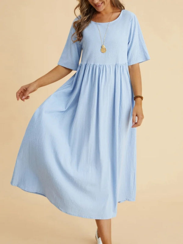 Robe midi ample à col rond et demi-manches