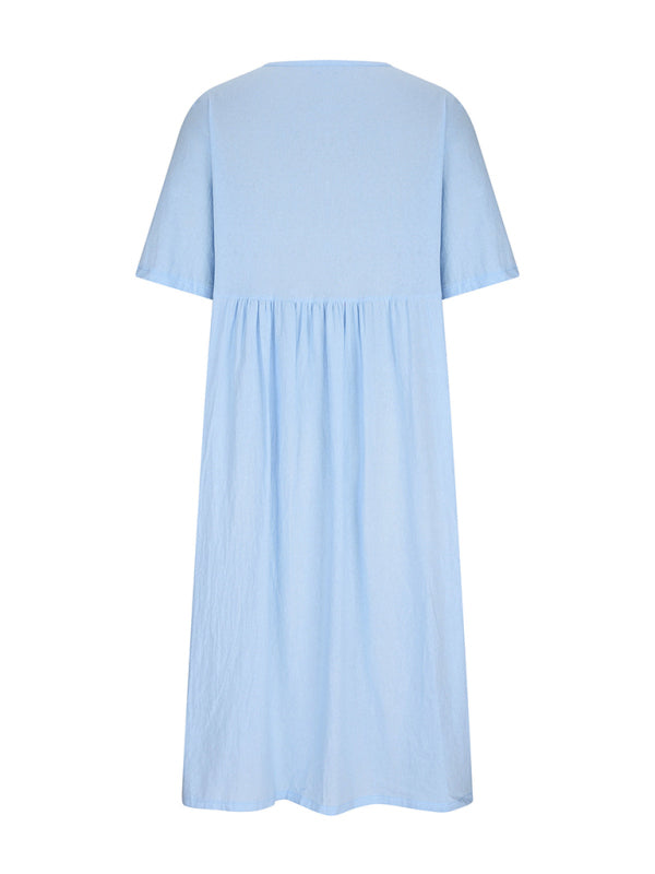 Robe midi ample à col rond et demi-manches
