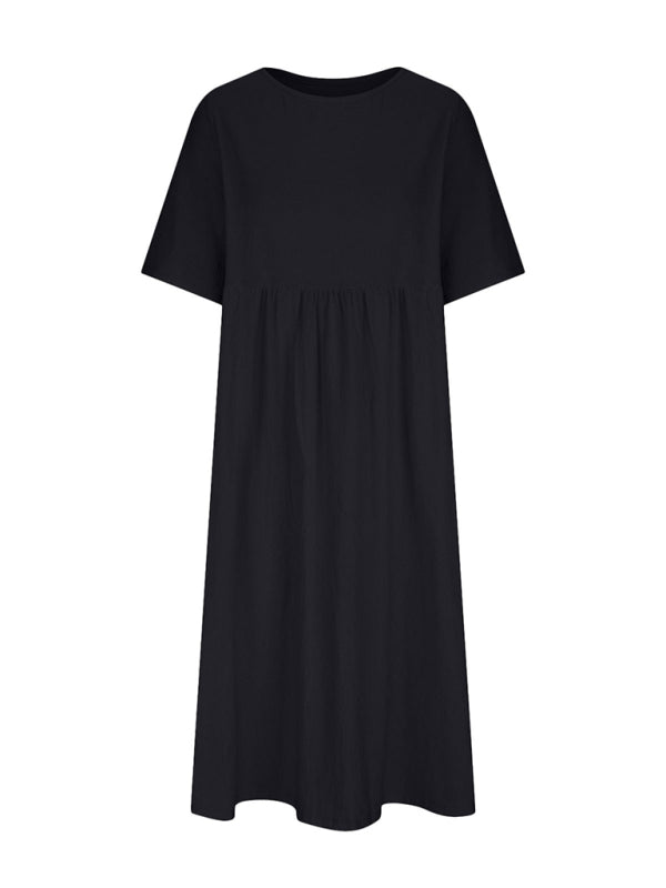Robe midi ample à col rond et demi-manches