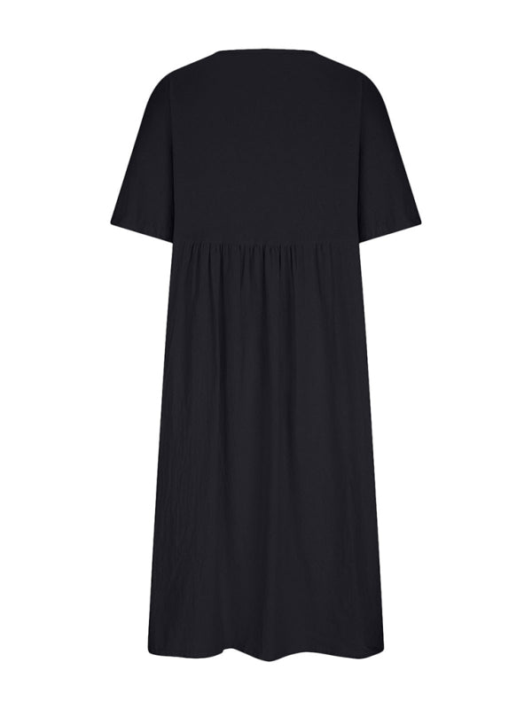 Robe midi ample à col rond et demi-manches