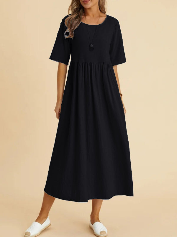 Robe midi ample à col rond et demi-manches