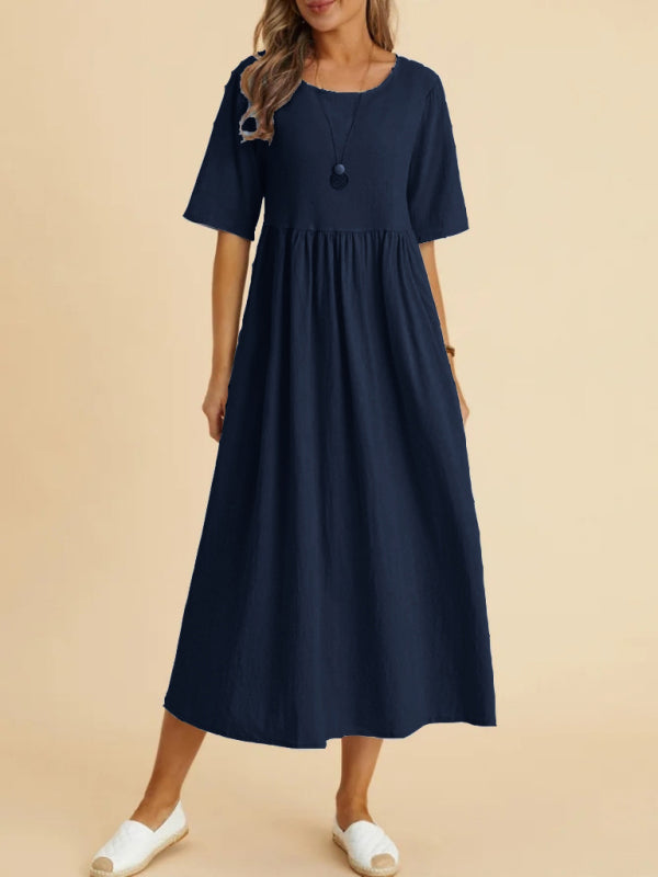 Robe midi ample à col rond et demi-manches