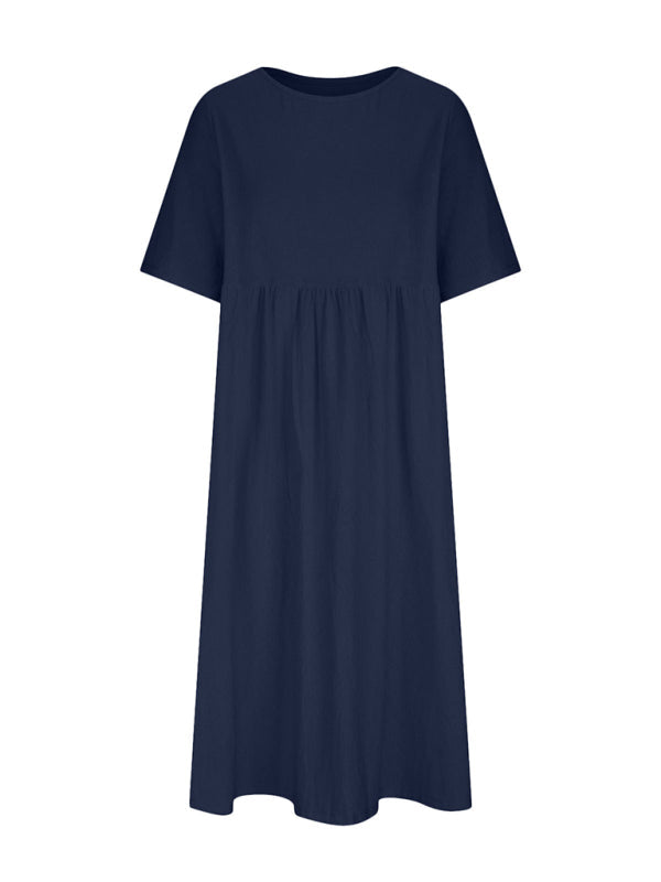 Robe midi ample à col rond et demi-manches