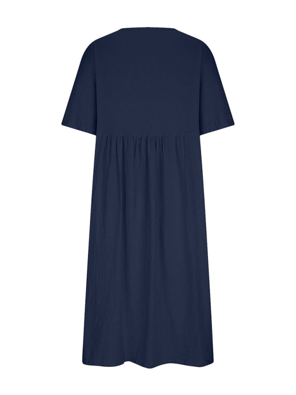 Robe midi ample à col rond et demi-manches