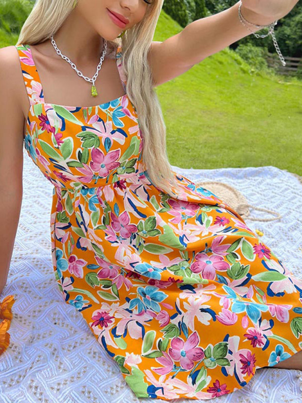 Nouvelle jupe imprimée à bretelles de style français, robe florale au design sens