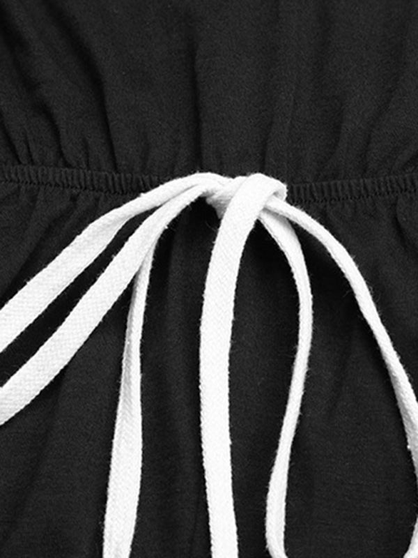White drawstring detail on black jumpsuit