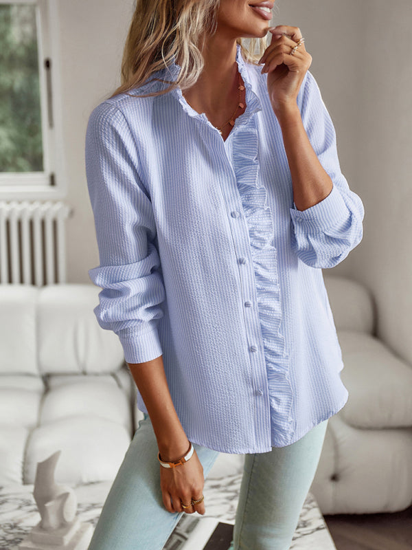 Elegantes Pendler-Top mit offener Knopfleiste und Rüschen