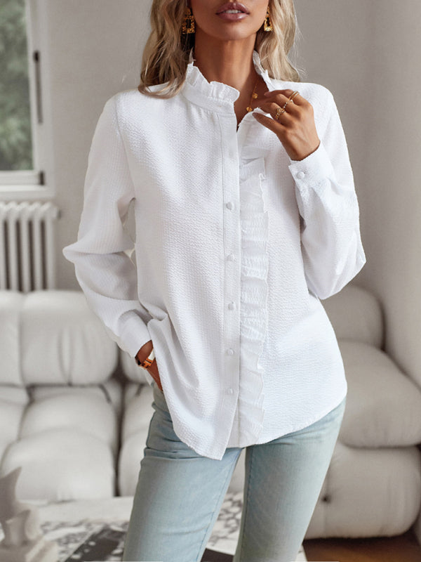 Elegantes Pendler-Top mit offener Knopfleiste und Rüschen