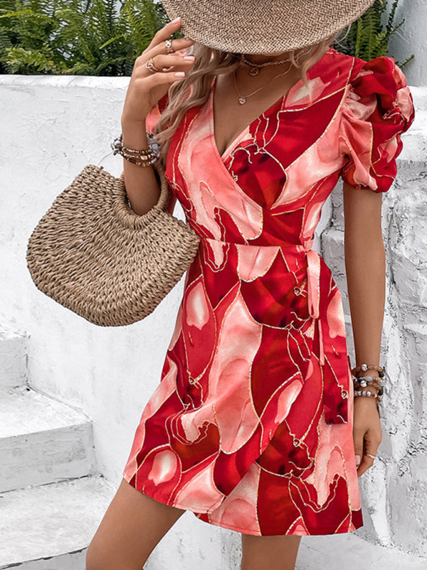 Robe une pièce florale à col en v, nouvelle mode