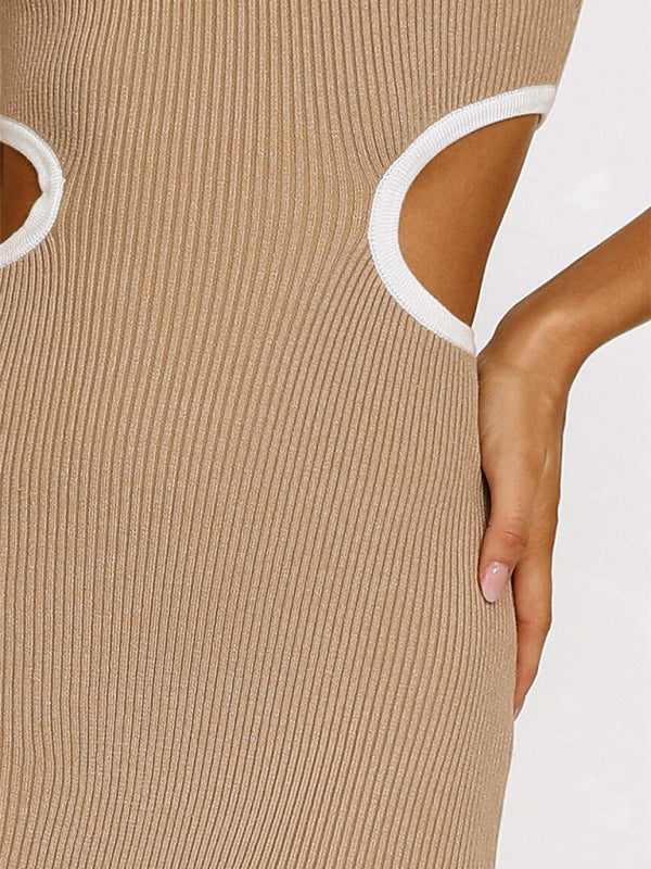 Robe Slim à col rond pour femmes, couleur bloc, tempérament, taille de douche