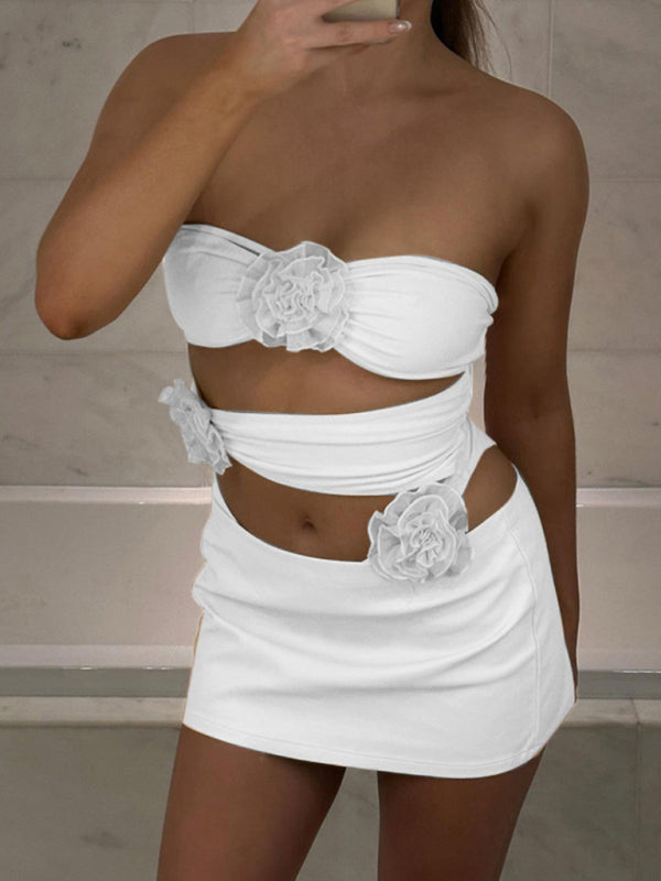 White floral design jumpsuit with matching skirt