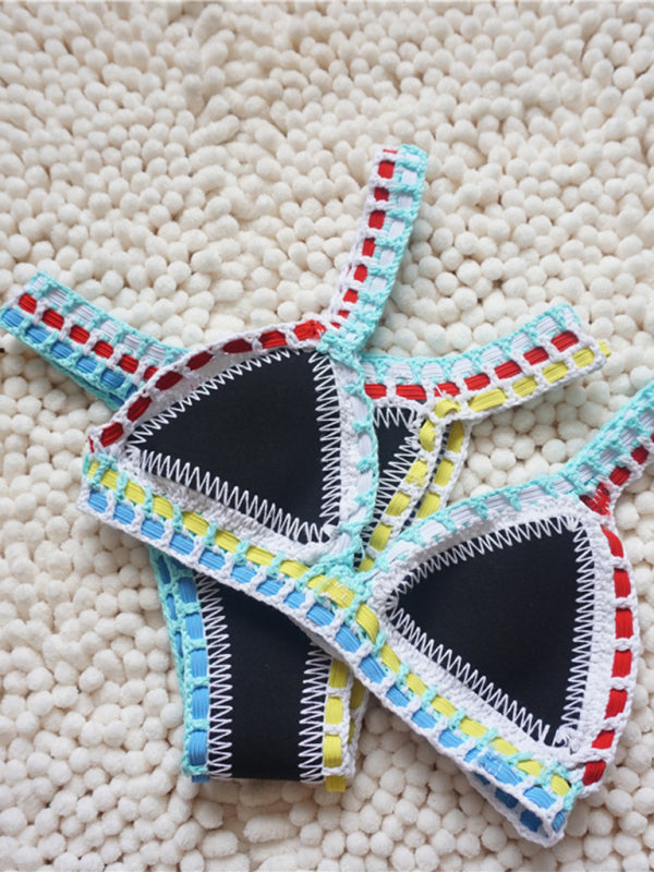 Nouveau Bikini noir or tissé à la main coloré maillot de bain une pièce