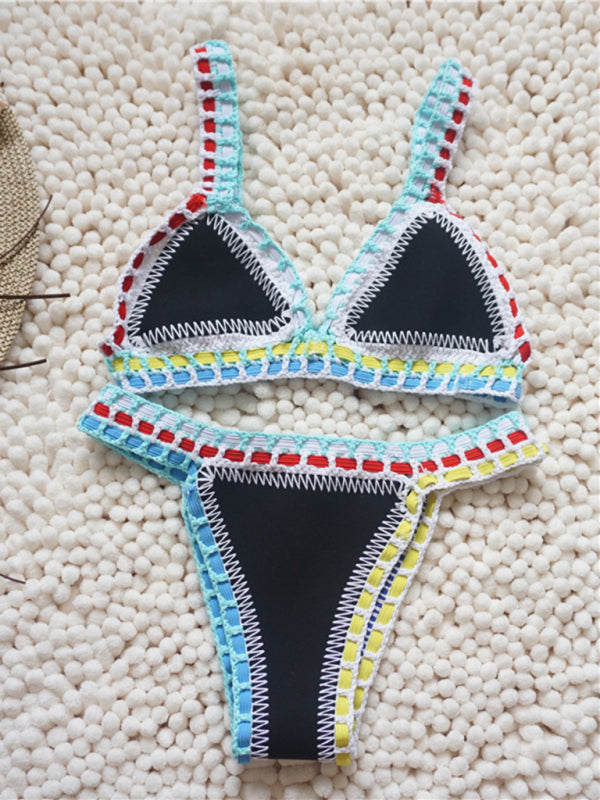 Nouveau Bikini noir or tissé à la main coloré maillot de bain une pièce