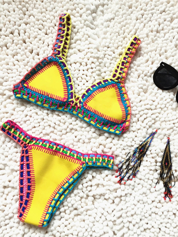 Nouveau Bikini noir or tissé à la main coloré maillot de bain une pièce