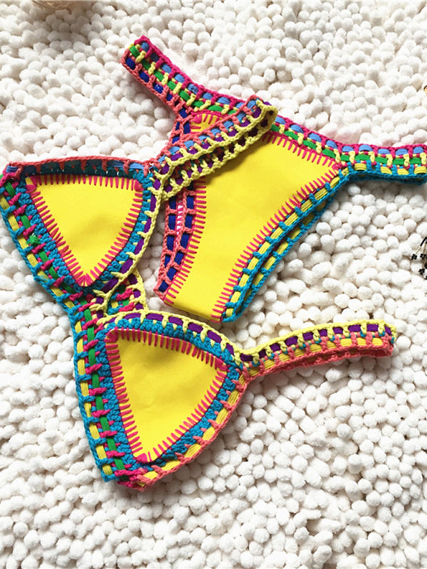Nouveau Bikini noir or tissé à la main coloré maillot de bain une pièce