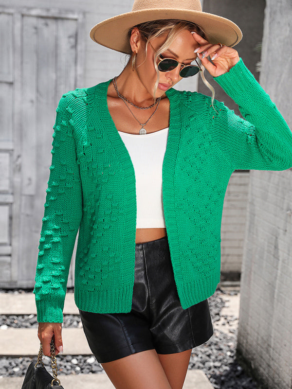 Gestrickter Cardigan-Mantelpullover für Damen mit dreidimensionalem Muster