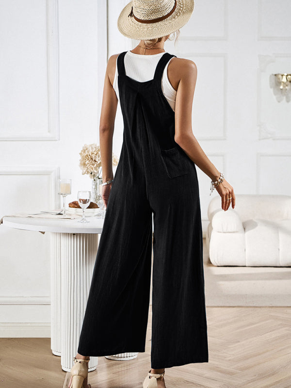 Back view of black wide-leg jumpsuit