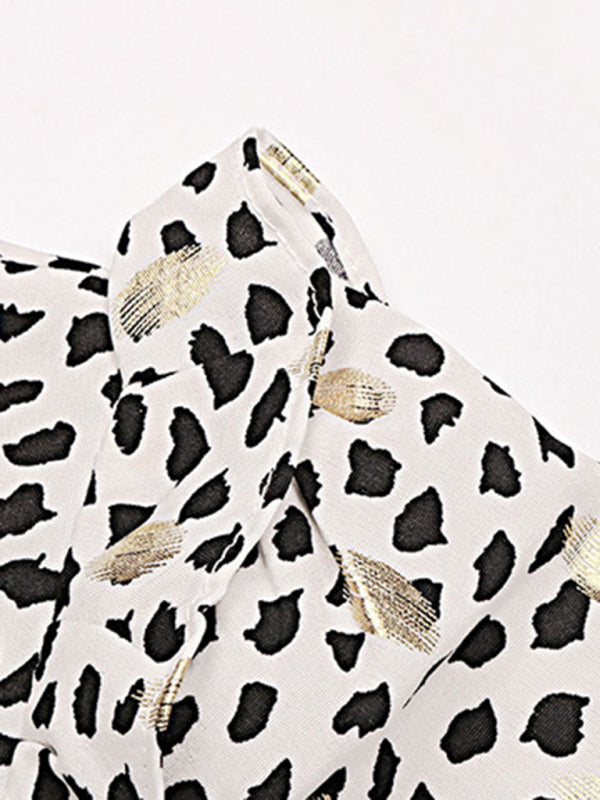 Chemise manches longues à volants bronzants à pois