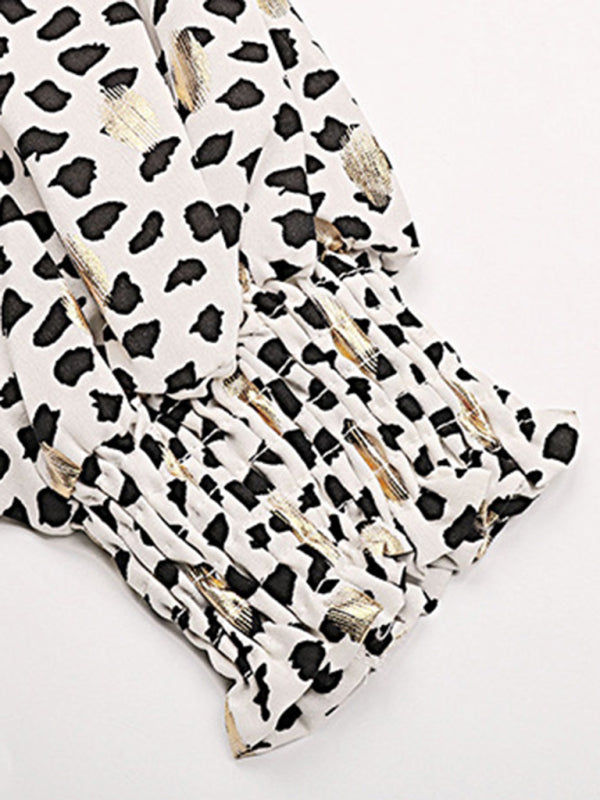 Chemise manches longues à volants bronzants à pois