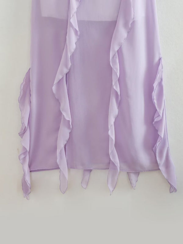 Nouveau style feuille de lotus dentelle fronde sexy fille chaude fente robe jupe longue