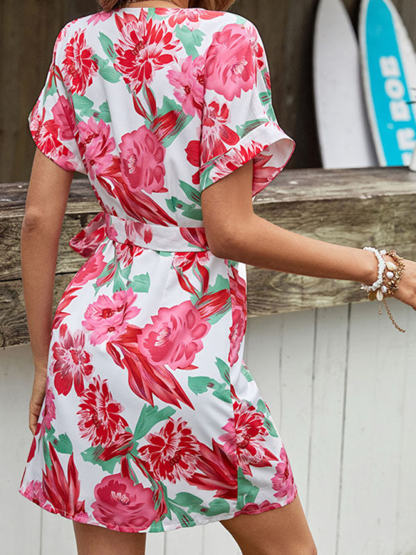 Robe courte une pièce à imprimé floral pour femme