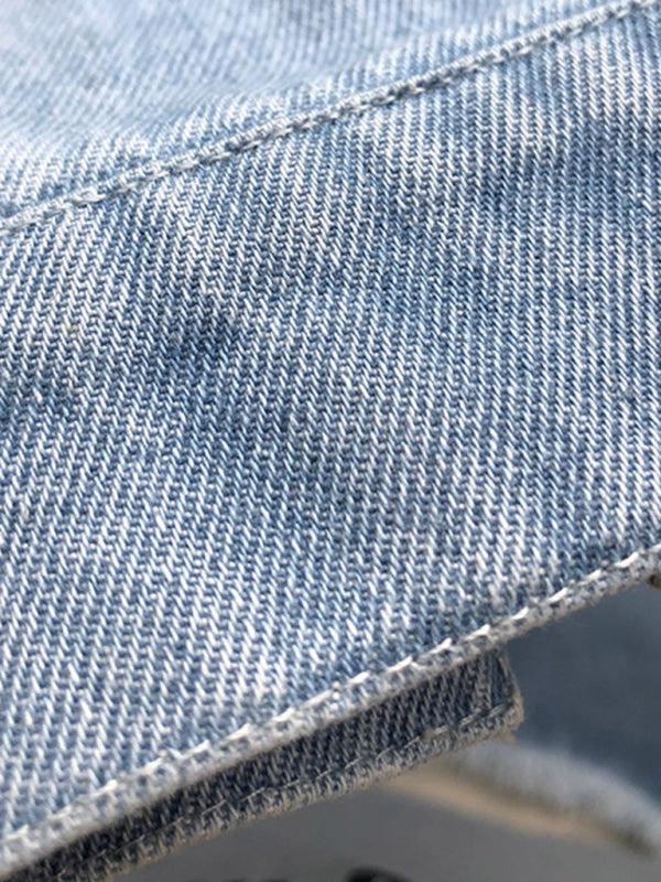 Zerrissene mittellange Jeansjacke, gewaschene Retro-Jacke, lange Ärmel, Bluse