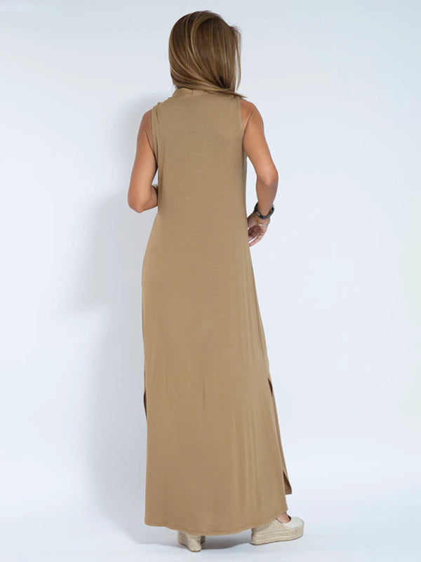 New solid color pullover V-neck dress