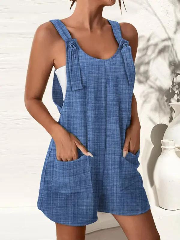 Denim look casual suspenders shorts jumpsuit
