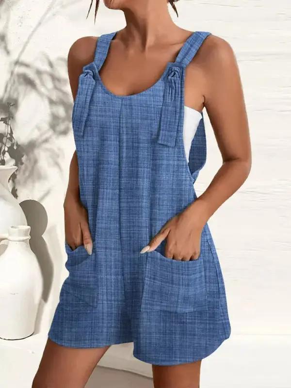 Denim style fashion suspenders shorts jumpsuit