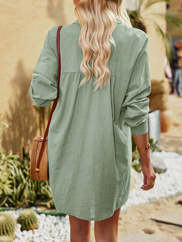 Temperamentvolles, einfarbiges, langärmliges Hemdblusenkleid für Damen zum Pendeln