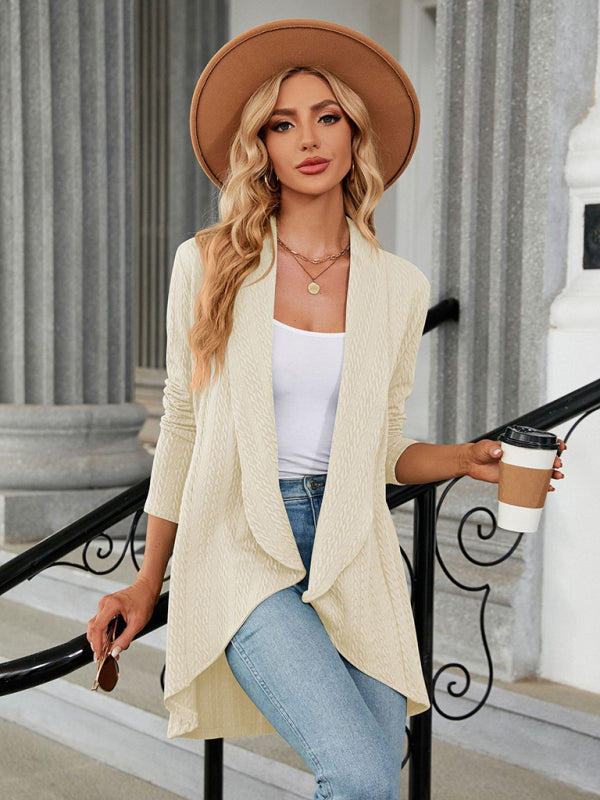 Damen-Strickjacke mit langen Ärmeln und lockerem Kragen