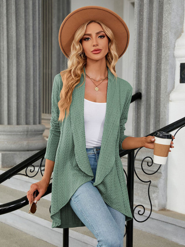 Damen-Strickjacke mit langen Ärmeln und lockerem Kragen