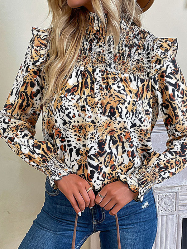 Chemise à manches longues imprimée léopard pour femmes, nouvelle mode