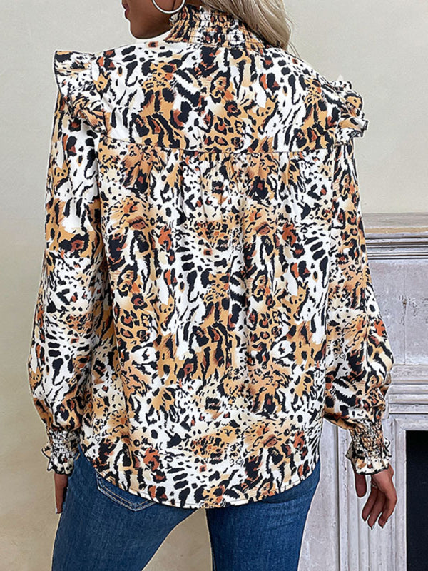 Chemise à manches longues imprimée léopard pour femmes, nouvelle mode