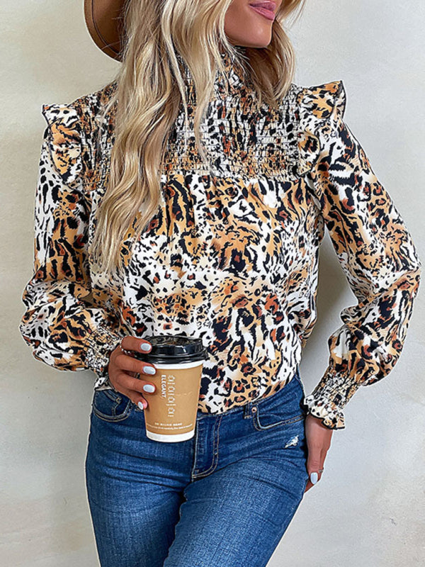Chemise à manches longues imprimée léopard pour femmes, nouvelle mode