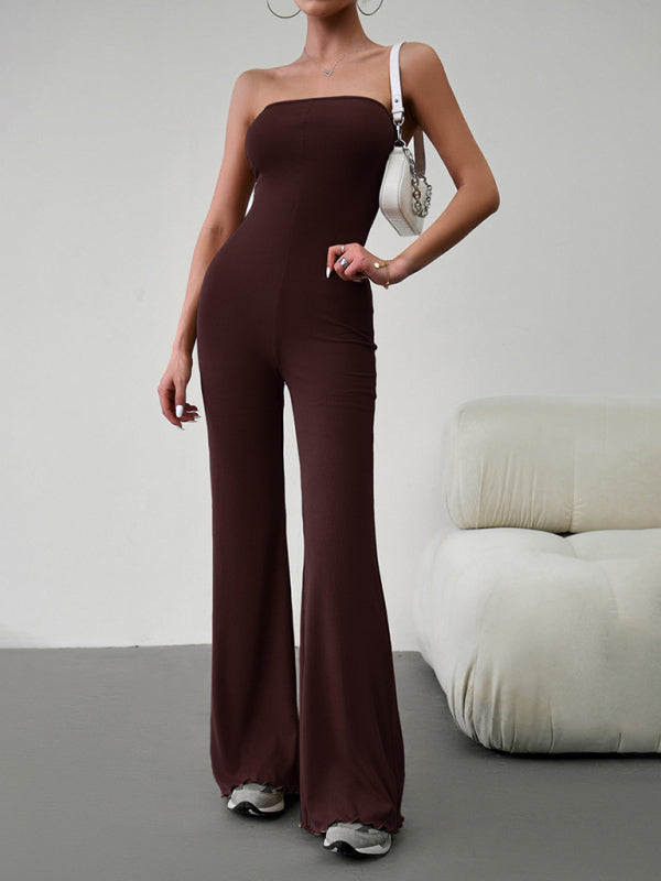 Brown slim sexy tube top jumpsuit, elegant design