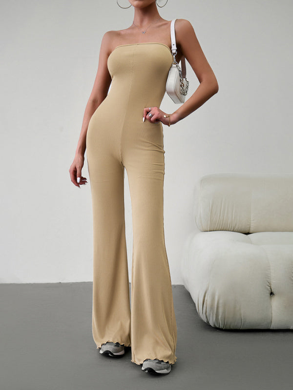 Beige slim sexy tube top jumpsuit, elegant design