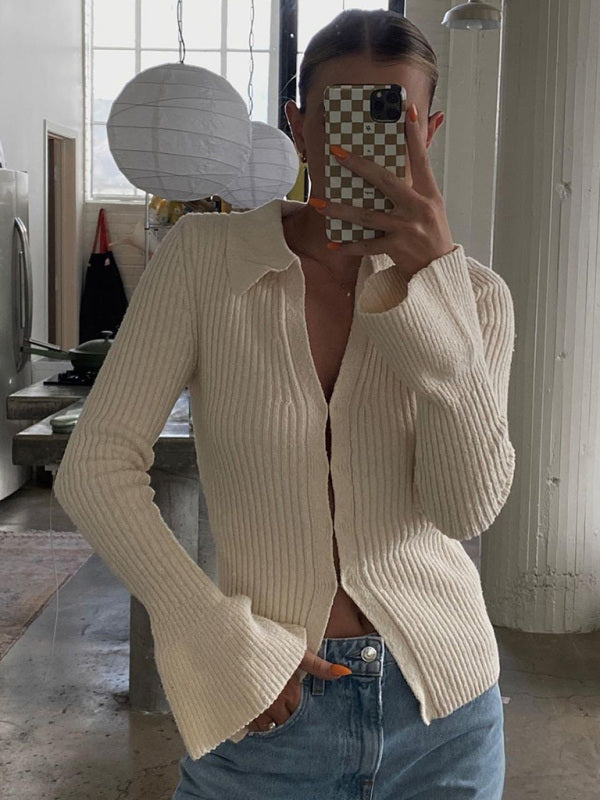 Cardigan à manches longues et manches cloche, pull de rue décontracté