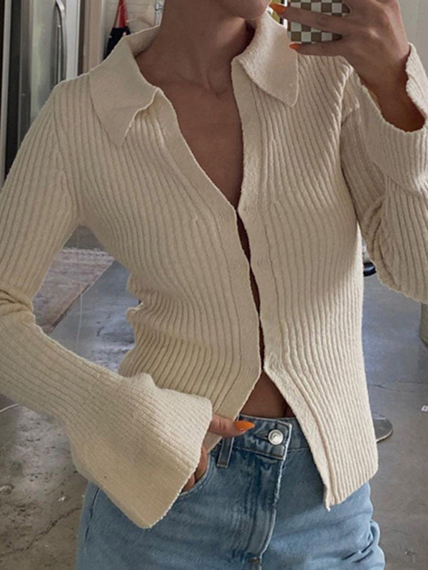 Cardigan à manches longues et manches cloche, pull de rue décontracté