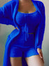 Blue plush camisole long coat shorts 3-piece suit