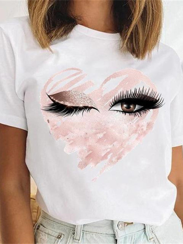 T-Shirt mit Lippengrafik und Leopardenmuster für Damen