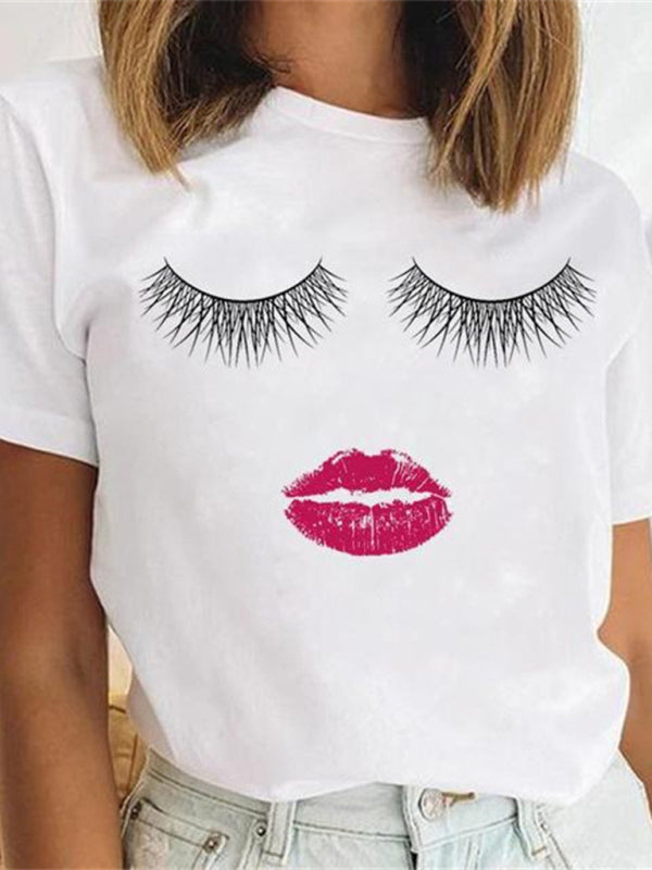 T-Shirt mit Lippengrafik und Leopardenmuster für Damen