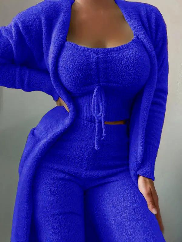 Blue plush tie camisole jacket trousers 3-piece suit
