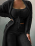 Black plush tie camisole jacket trousers 3-piece suit