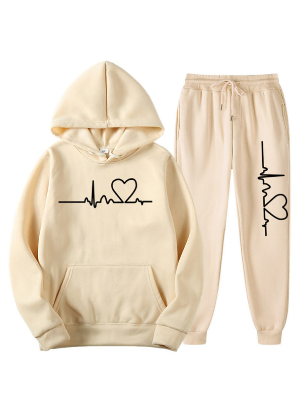 Kapuzenpullover mit EKG-Aufdruck für Damen und Fleece-Sweatshirt-Set für Herren