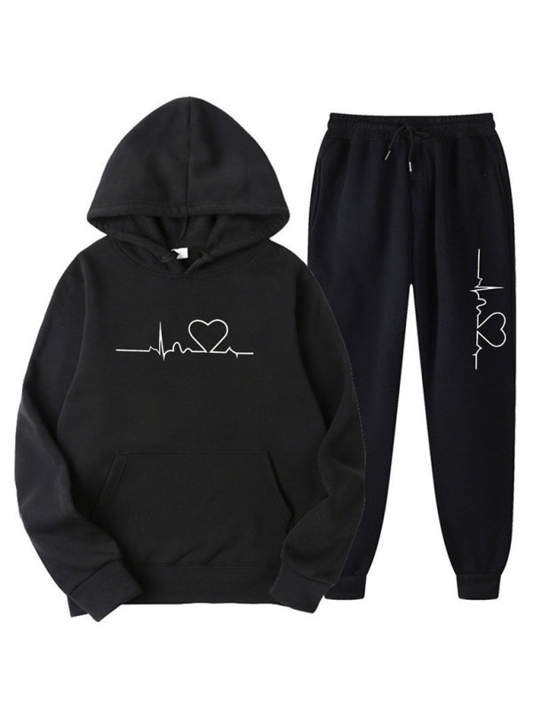Kapuzenpullover mit EKG-Aufdruck für Damen und Fleece-Sweatshirt-Set für Herren